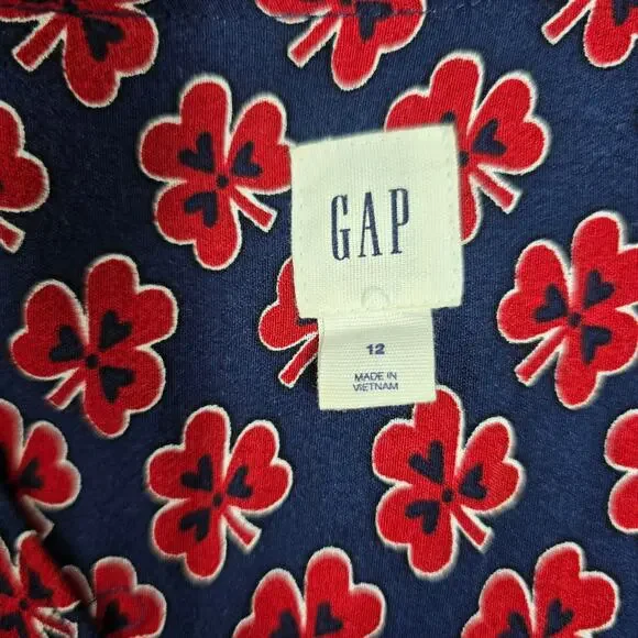 ⭐️Gap Navy Blue/Red Shamrock Clover Tied Neck Long Sleeve Dress Sz 12 - Picture 5 of 10